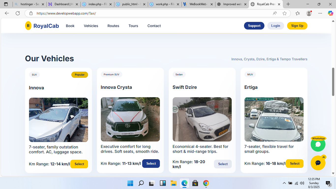 RoyalCab website screenshot